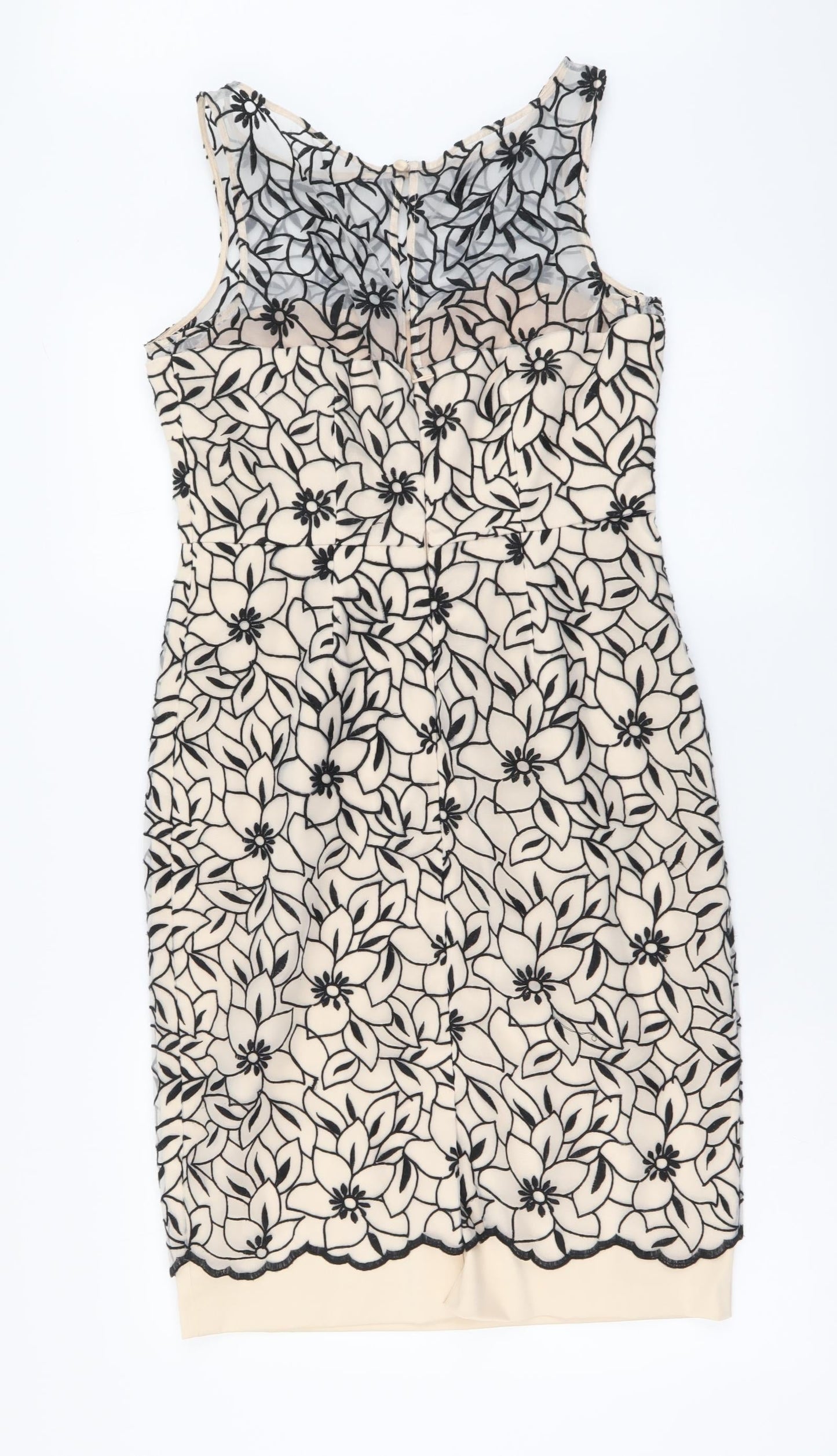 M&Co Womens Beige Floral Polyester A-Line Size 10 Round Neck Zip