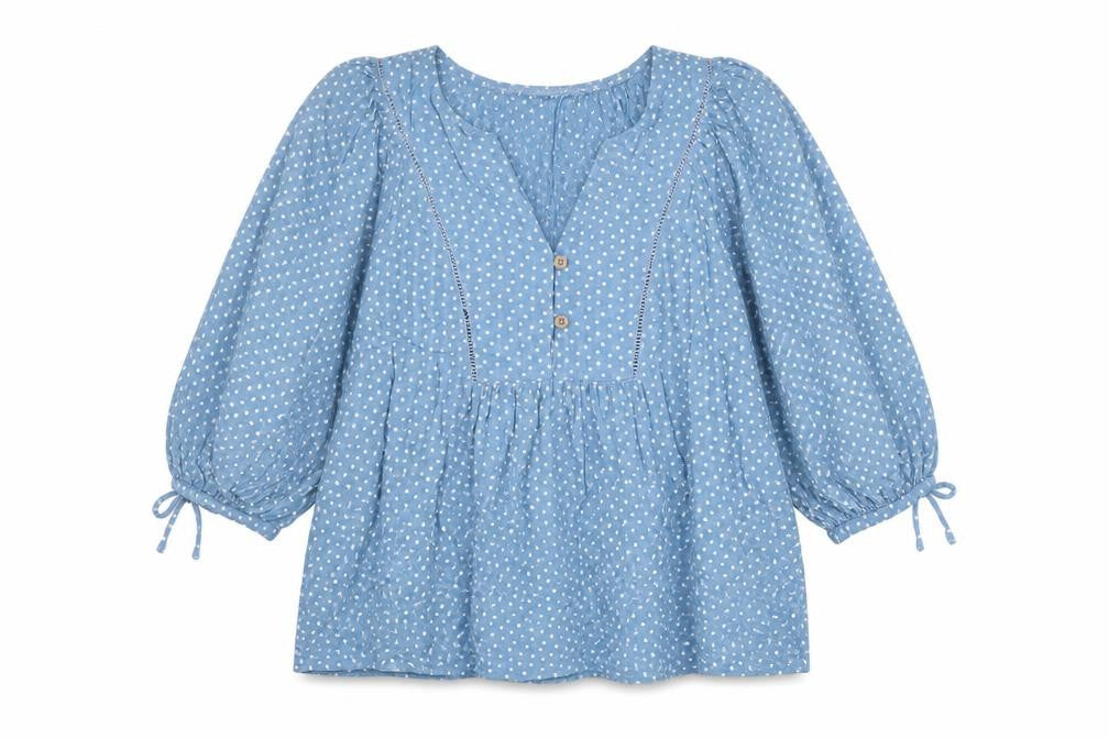 NEXT Womens Blue Polka Dot Viscose Basic Blouse Size 8 V-Neck