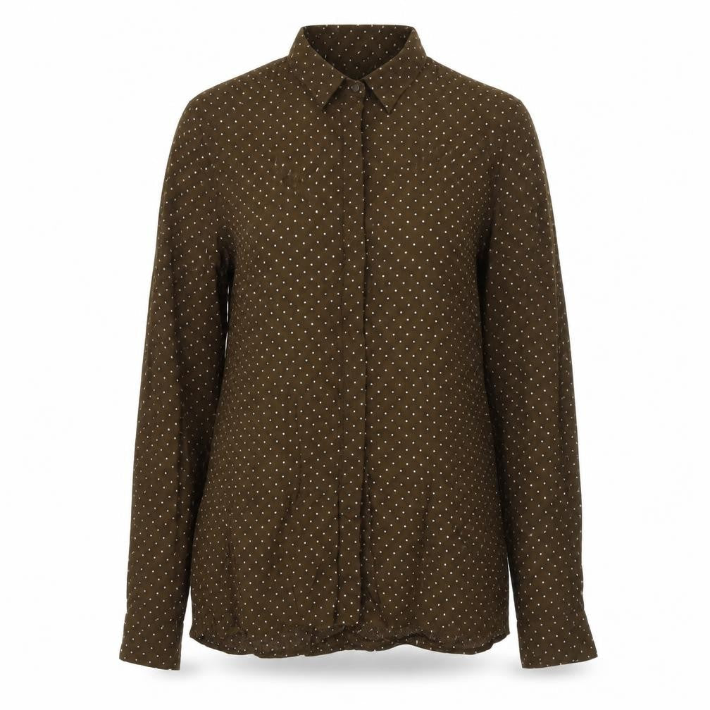 New Look Womens Brown Polka Dot Polyester Basic Button-Up Size 10 Collared