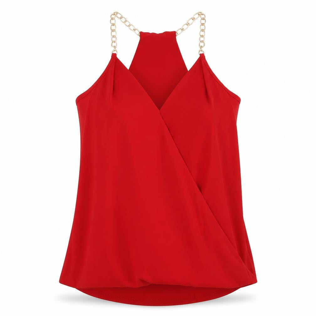 New Look Womens Red Polyester Basic Blouse Size 10 V-Neck