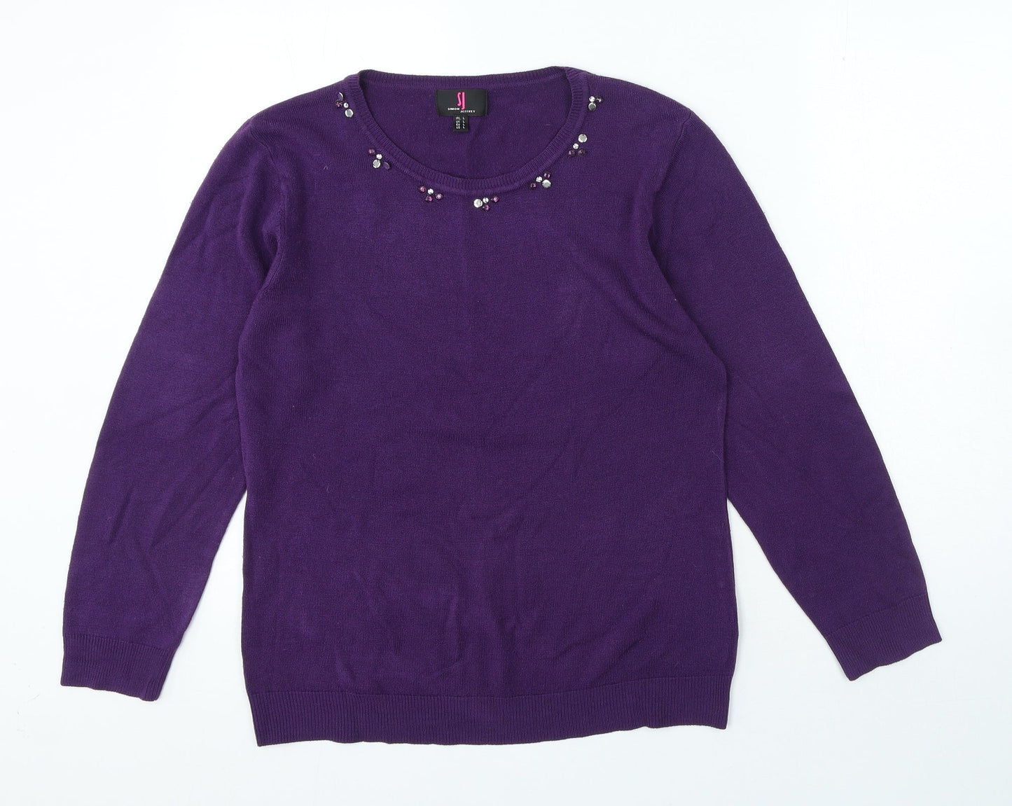 Simon Jeffrey Womens Purple Round Neck Acrylic Pullover Jumper Size L