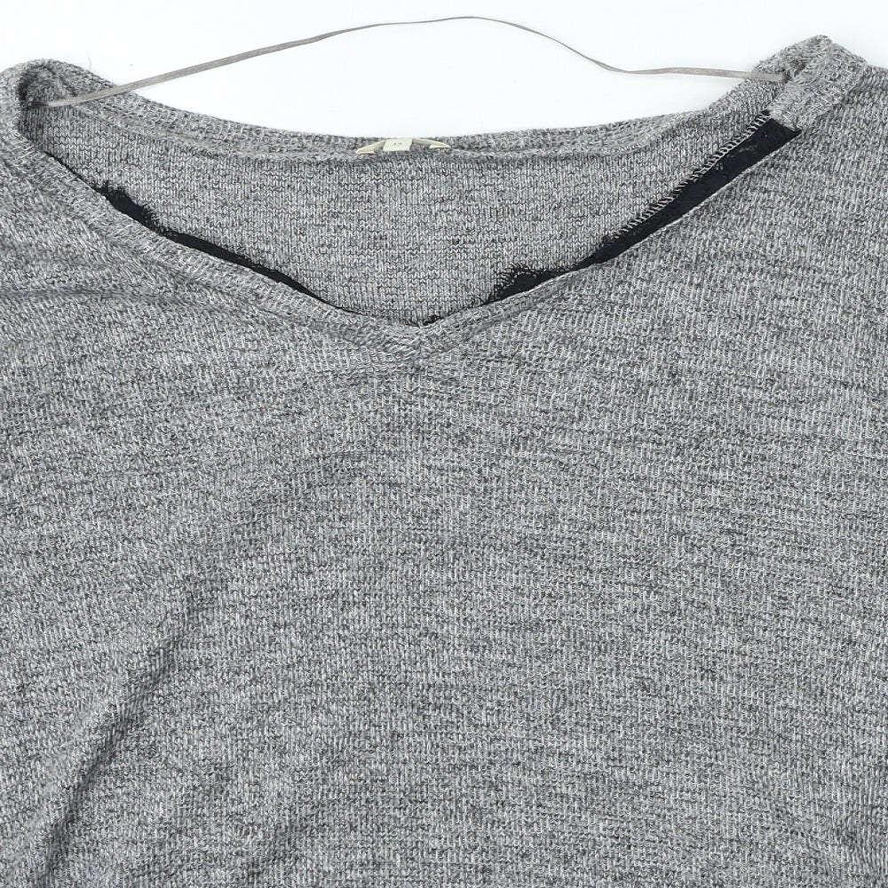River Island Womens Grey Polyester Basic T-Shirt Size 12 Boat Neck