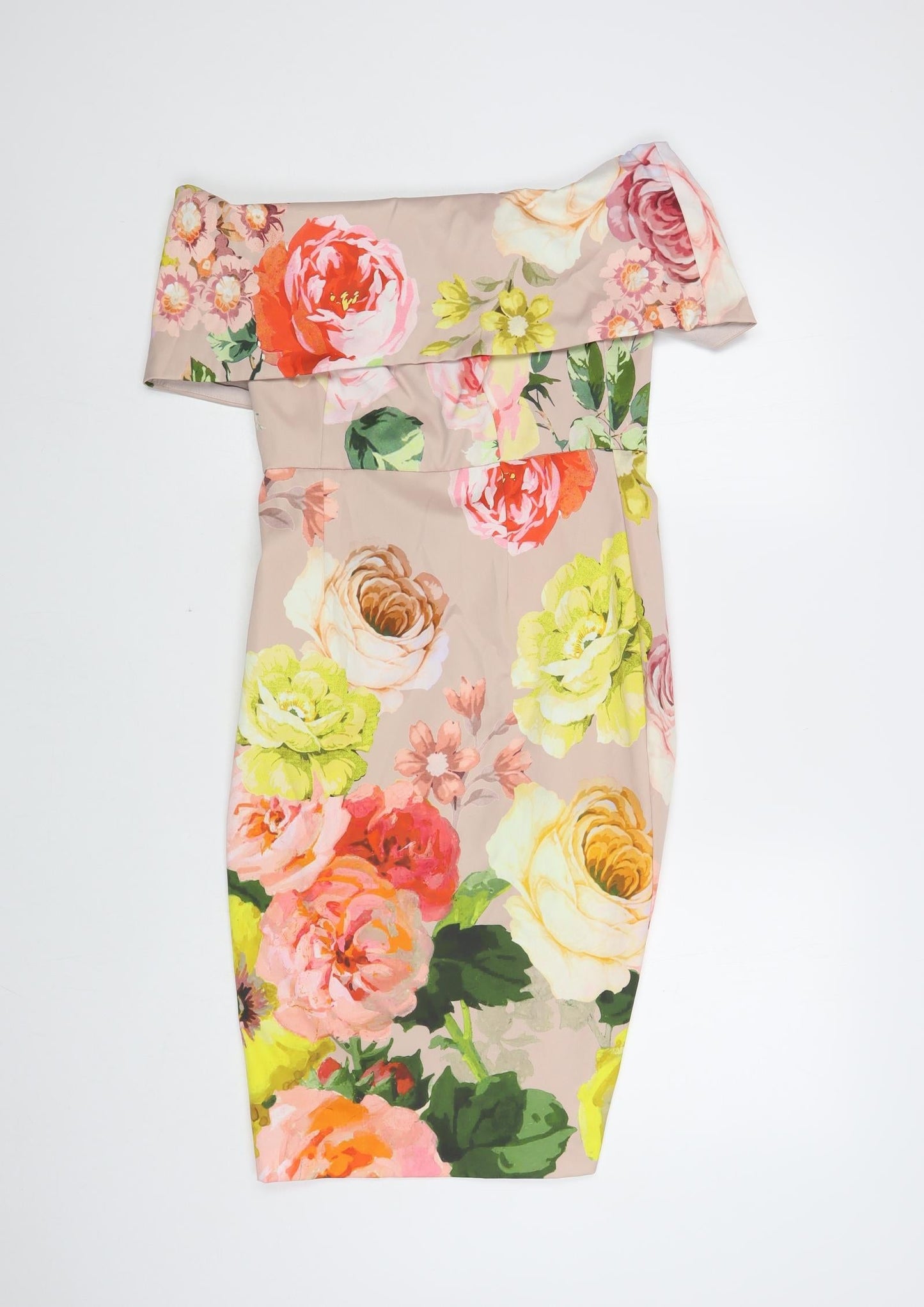 ASOS Womens Pink Floral Polyester Pencil Dress Size 10 Off the Shoulder Zip