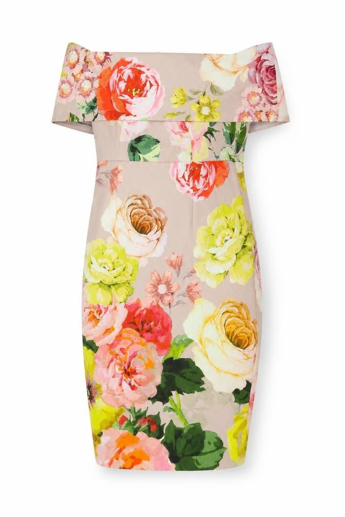 ASOS Womens Pink Floral Polyester Pencil Dress Size 10 Off the Shoulder Zip