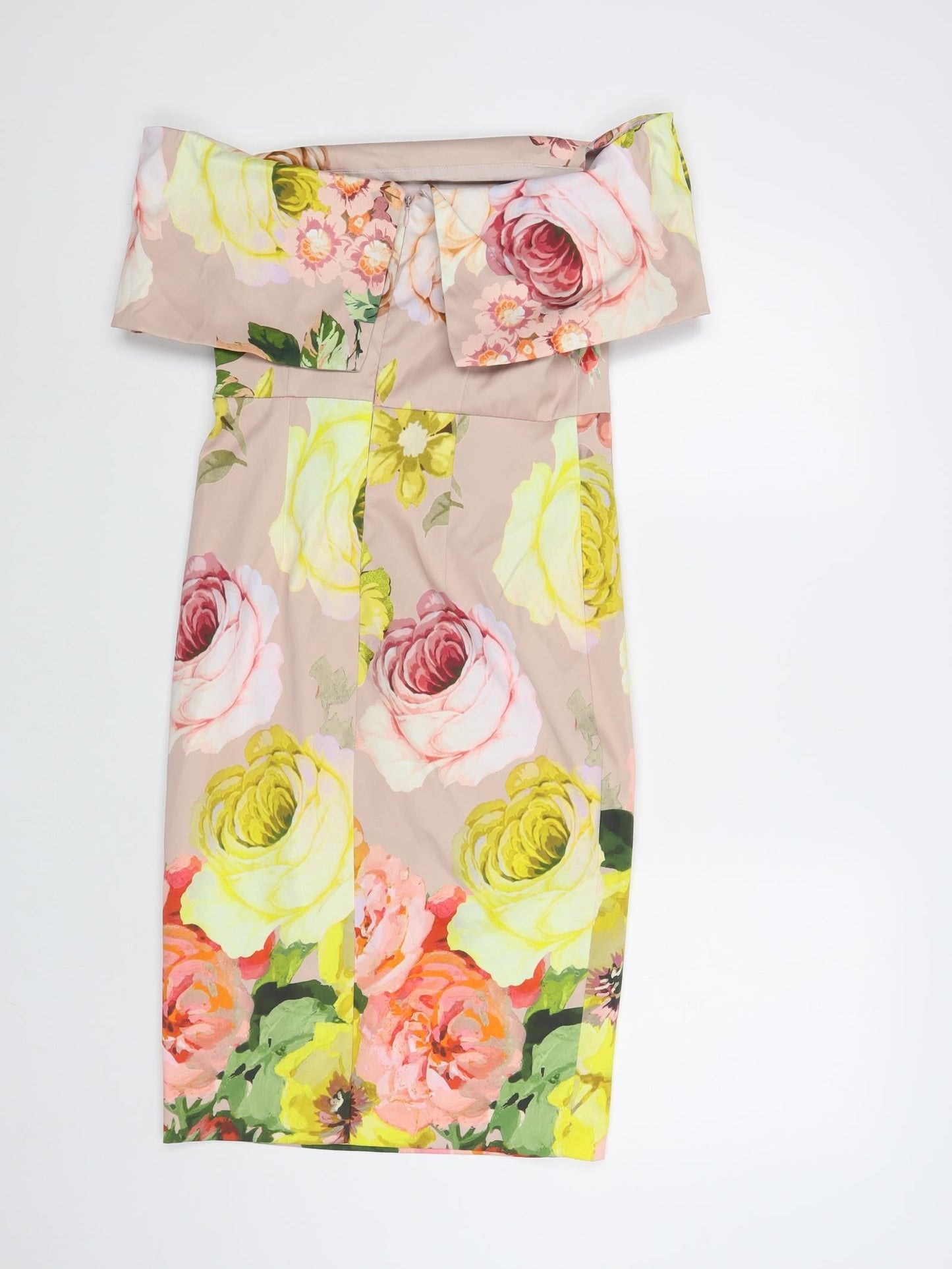 ASOS Womens Pink Floral Polyester Pencil Dress Size 10 Off the Shoulder Zip