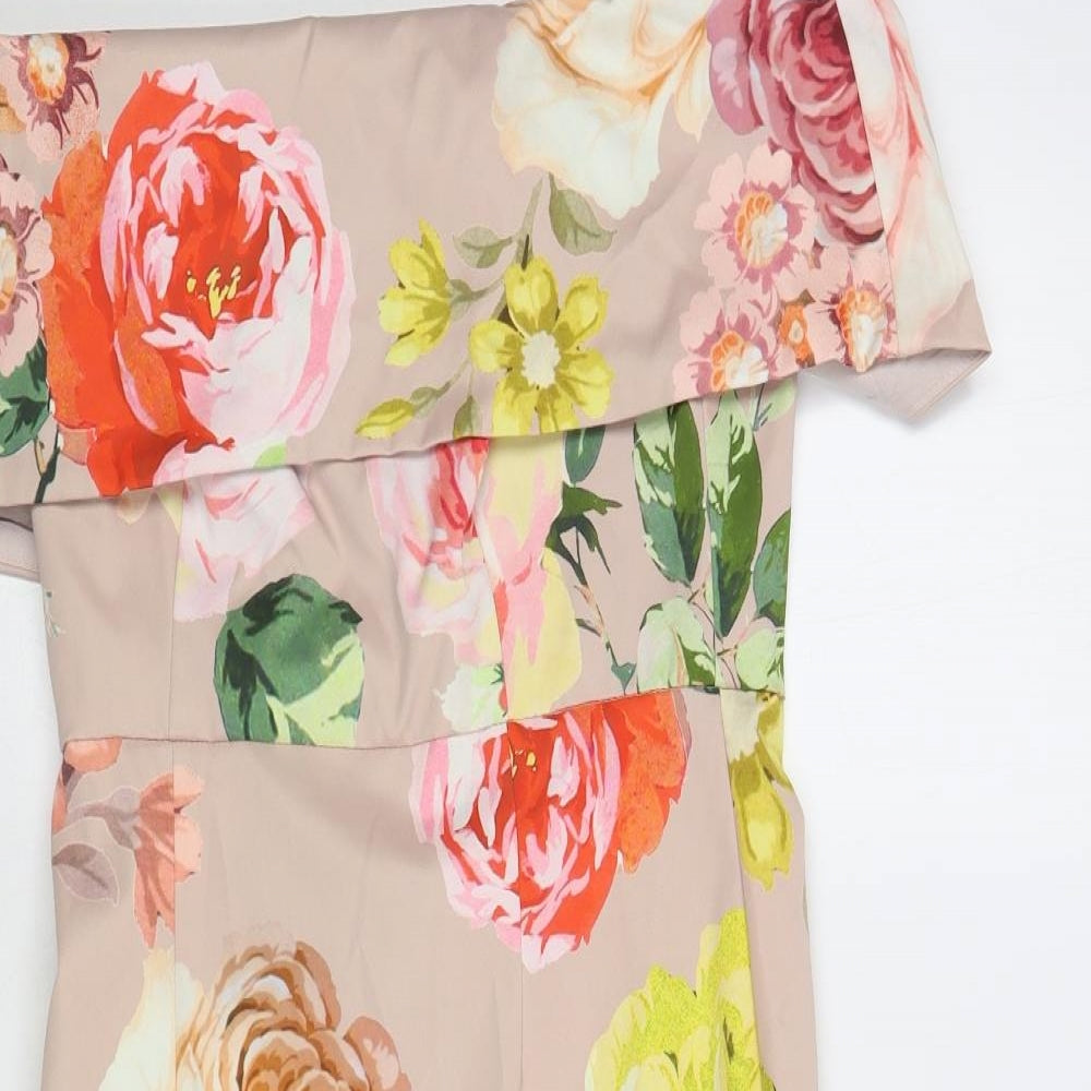 ASOS Womens Pink Floral Polyester Pencil Dress Size 10 Off the Shoulder Zip
