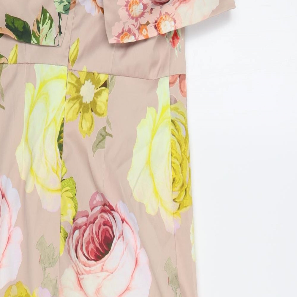 ASOS Womens Pink Floral Polyester Pencil Dress Size 10 Off the Shoulder Zip