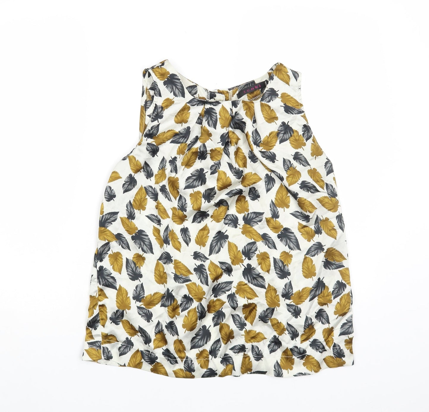Tenki Womens White Floral Polyester Basic Tank Size S Round Neck - Leaf Pattern