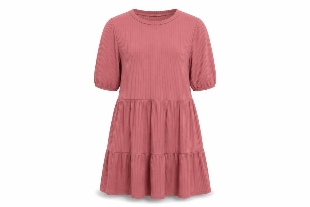 George Womens Pink Polyester Fit & Flare Size 10 Crew Neck Pullover - Ribbed Tiered