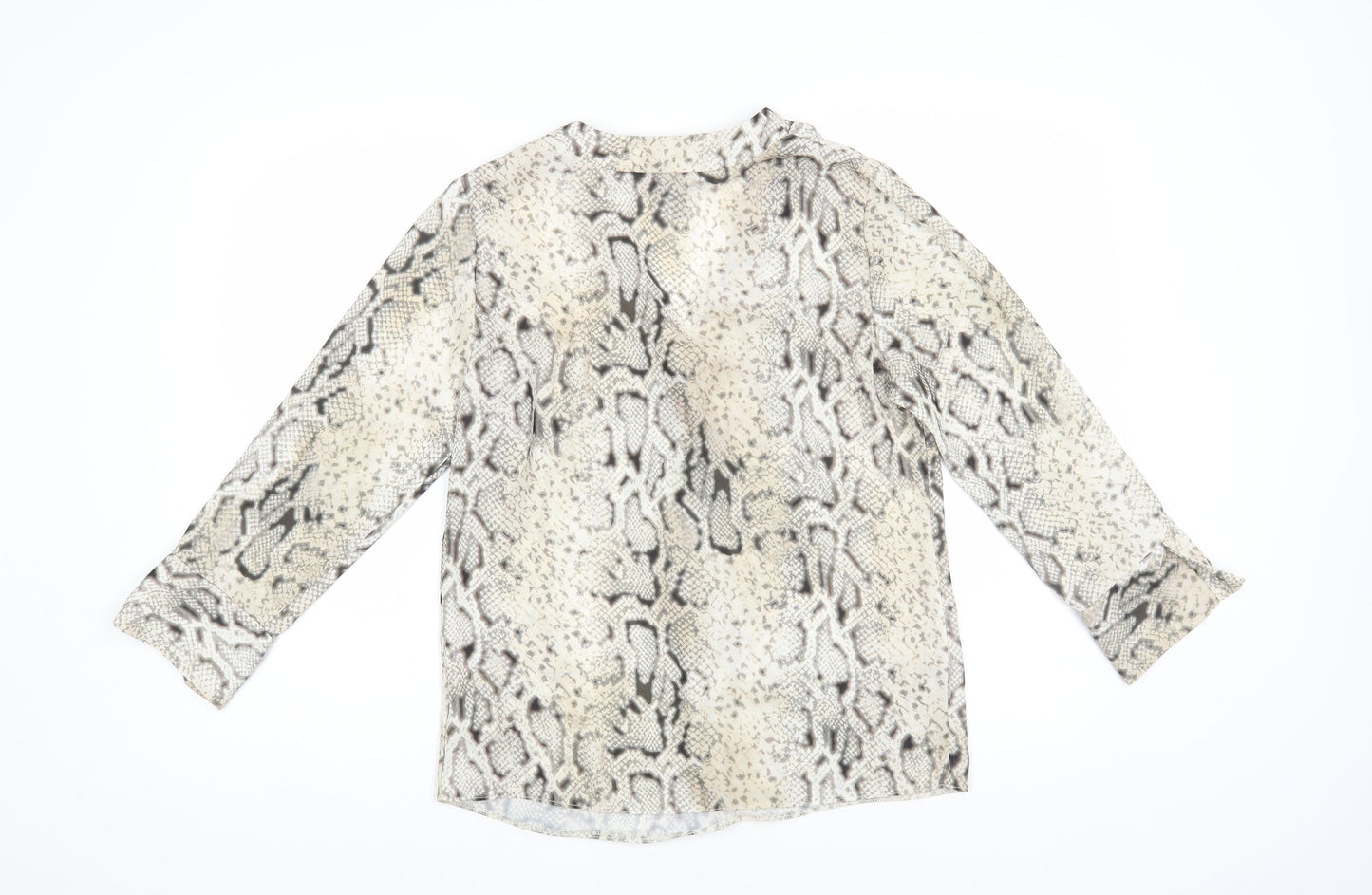 New Look Womens Beige Animal Print Polyester Basic Blouse Size 8 V-Neck - Snakeskin