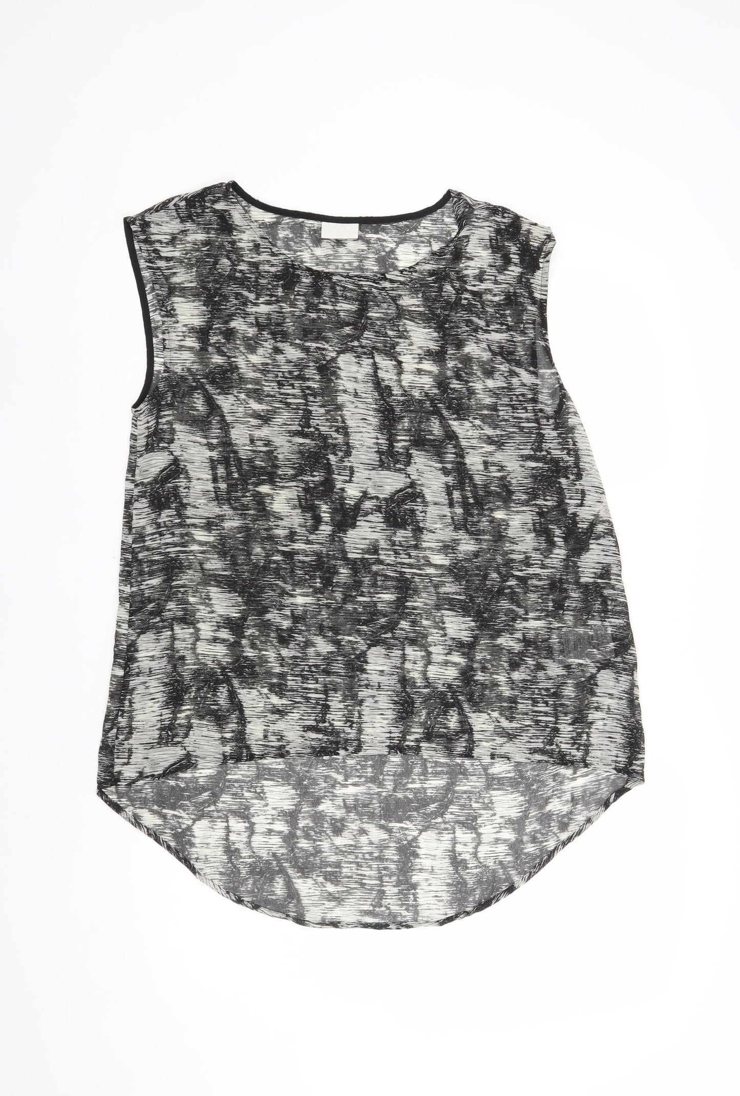 VILA Womens Grey Geometric Polyester Basic Blouse Size L Round Neck - Low Back