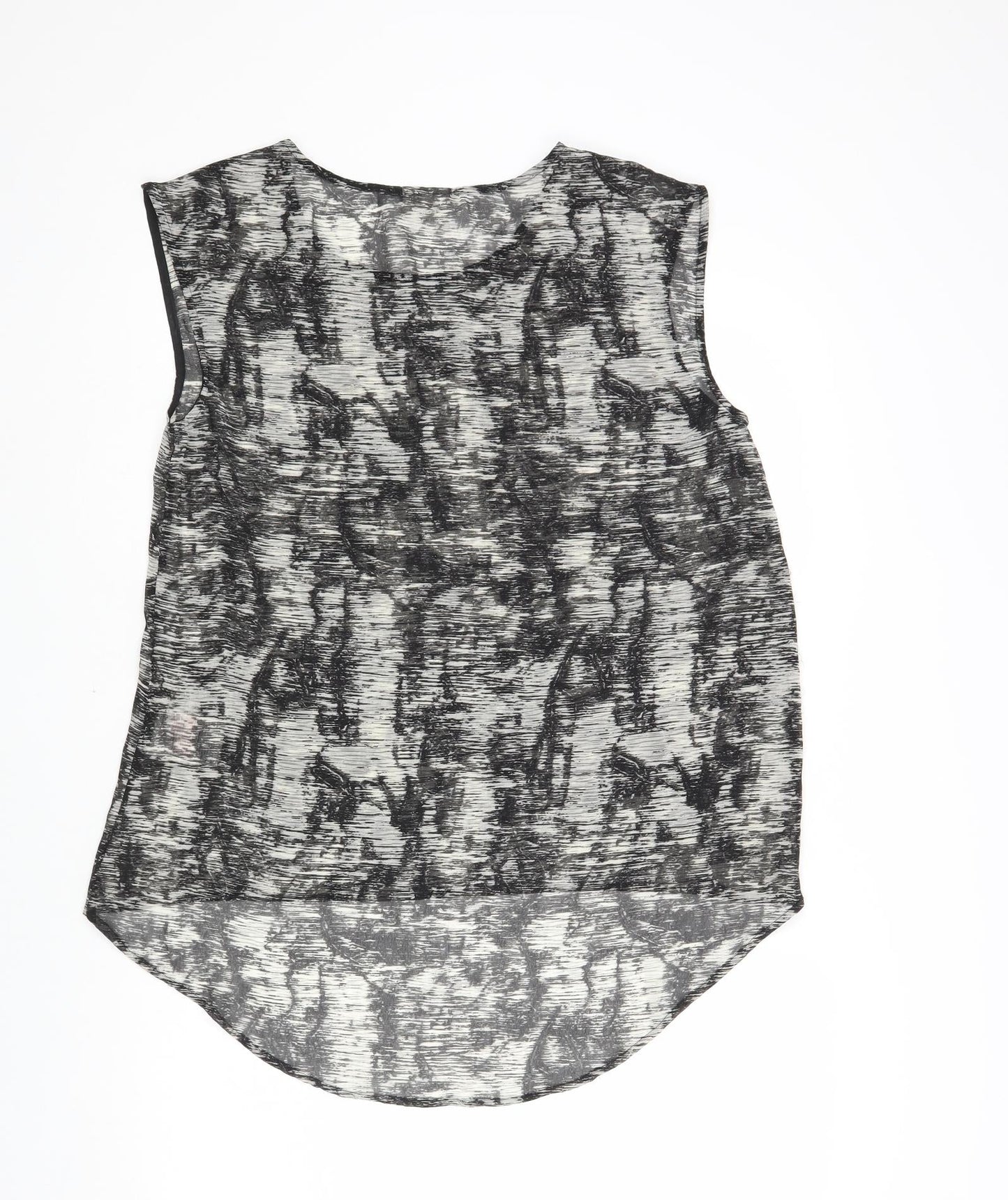 VILA Womens Grey Geometric Polyester Basic Blouse Size L Round Neck - Low Back