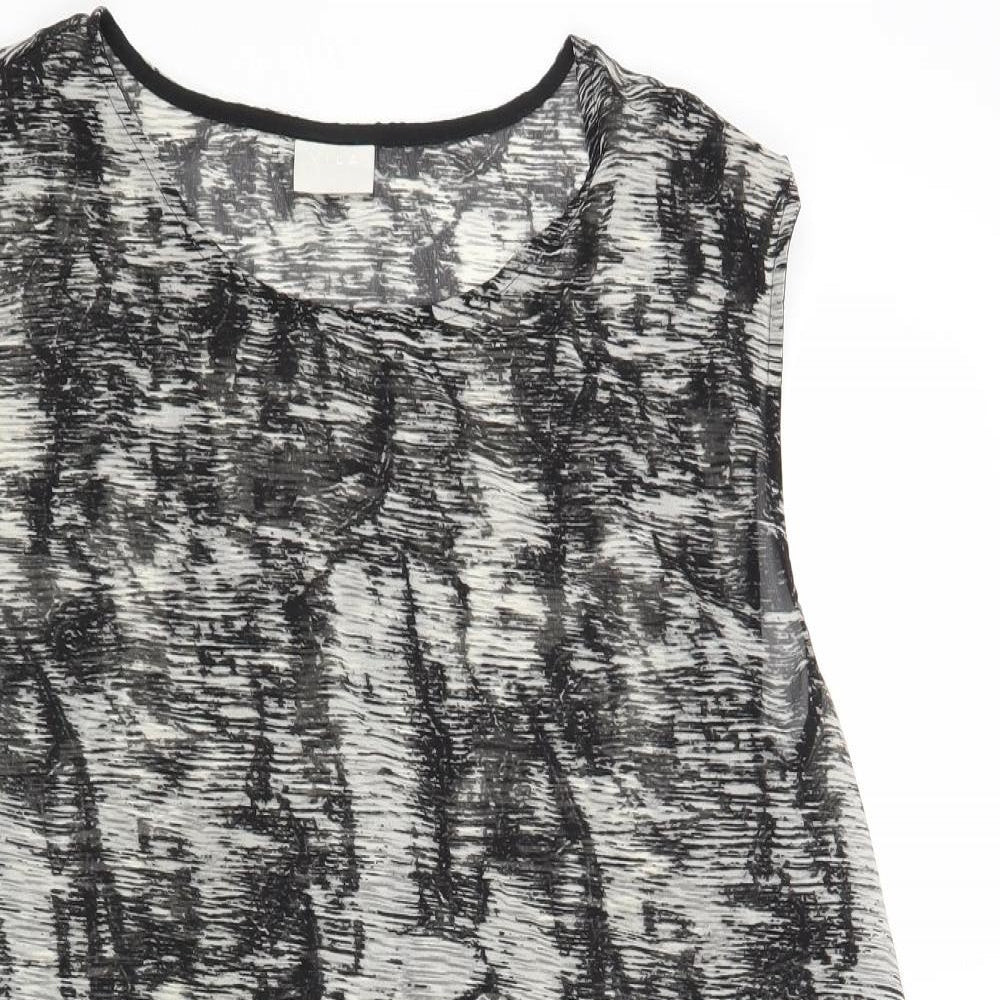 VILA Womens Grey Geometric Polyester Basic Blouse Size L Round Neck - Low Back