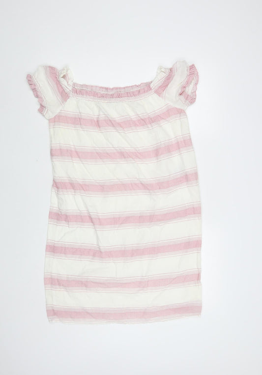 VERO MODA Womens Pink Striped Cotton Shift Size M Off the Shoulder Pullover