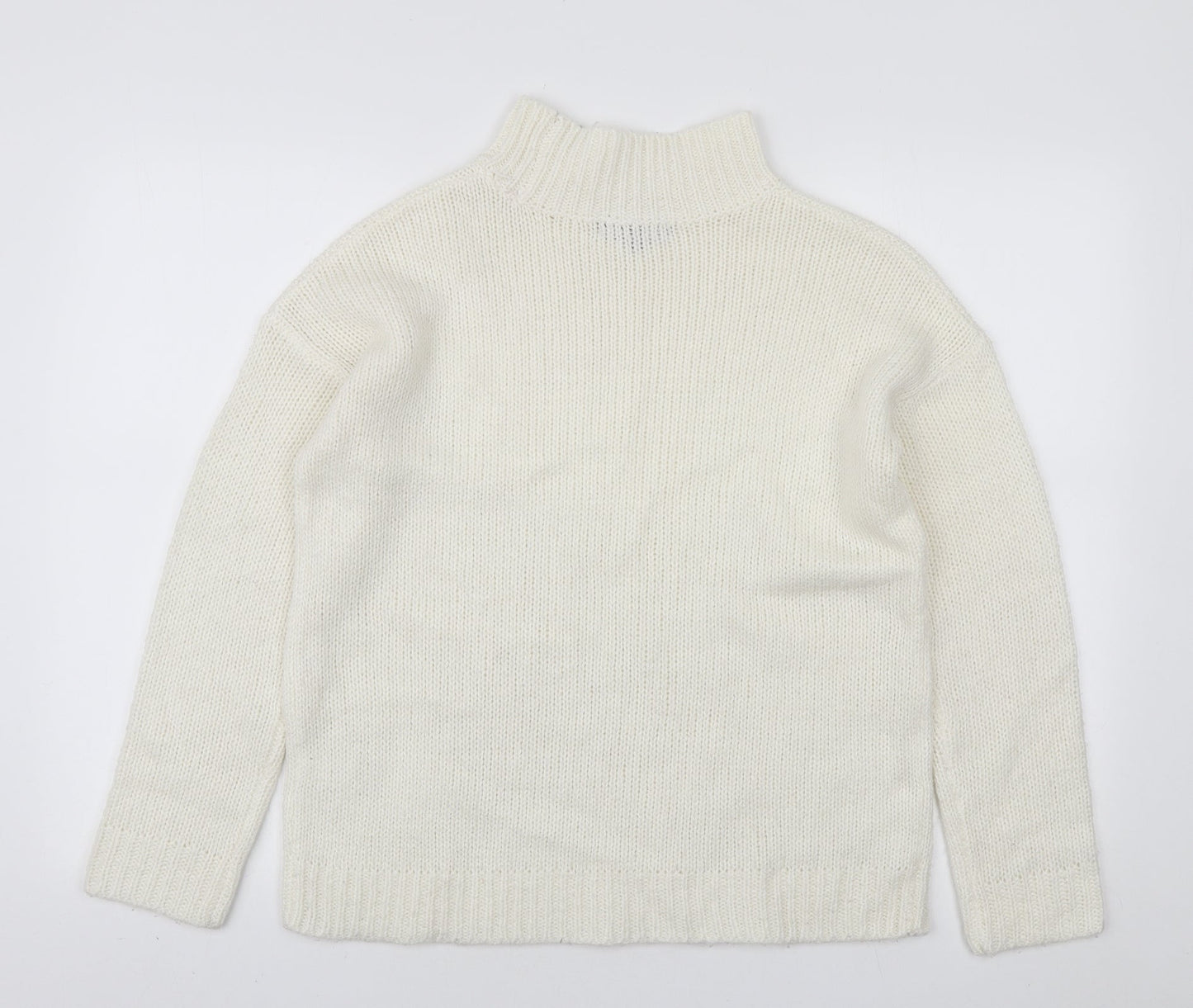 Studio Womens White High Neck Acrylic Pullover Jumper Size 12