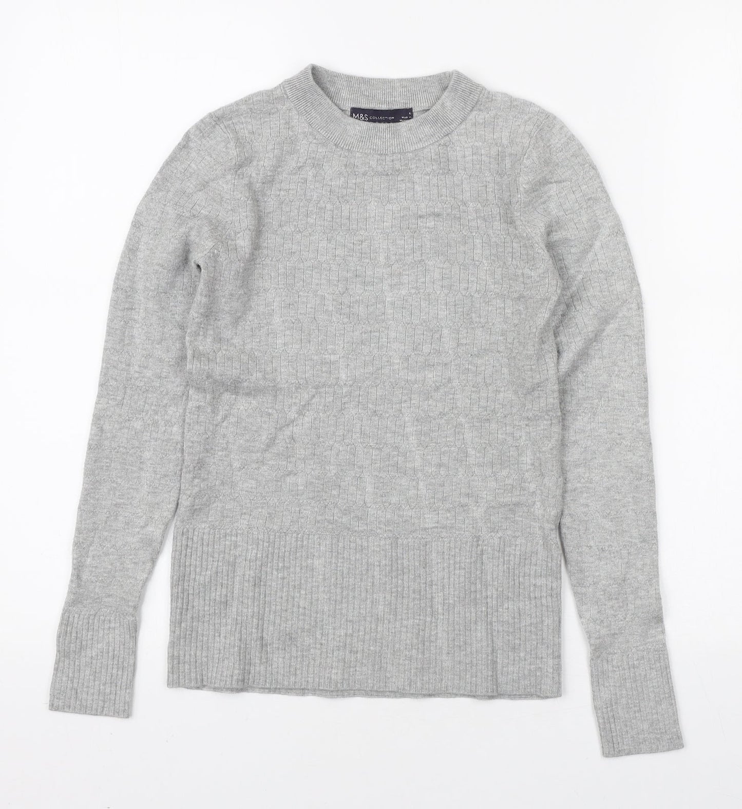 Marks and Spencer Womens Grey Mock Neck Viscose Pullover Jumper Size 6
