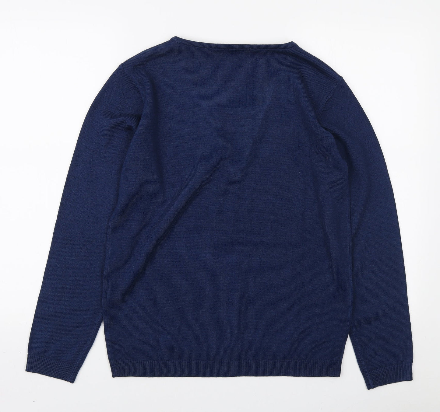 Cashmasoft Womens Blue V-Neck Acrylic Pullover Jumper Size S