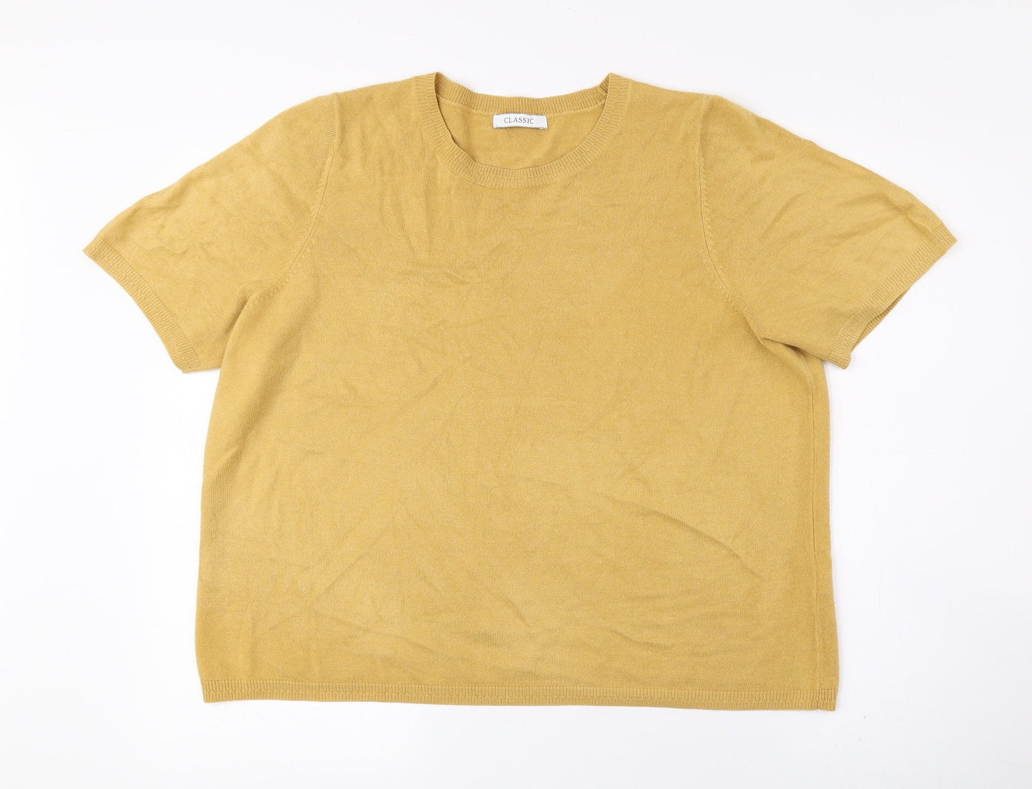 Classic Womens Yellow Acrylic Basic T-Shirt Size 18 Round Neck