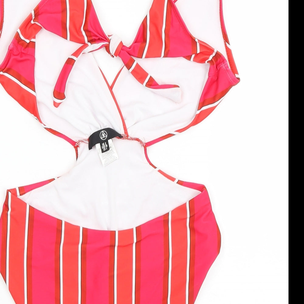 Misguided Womens Red Striped Polyester One Piece Size 8