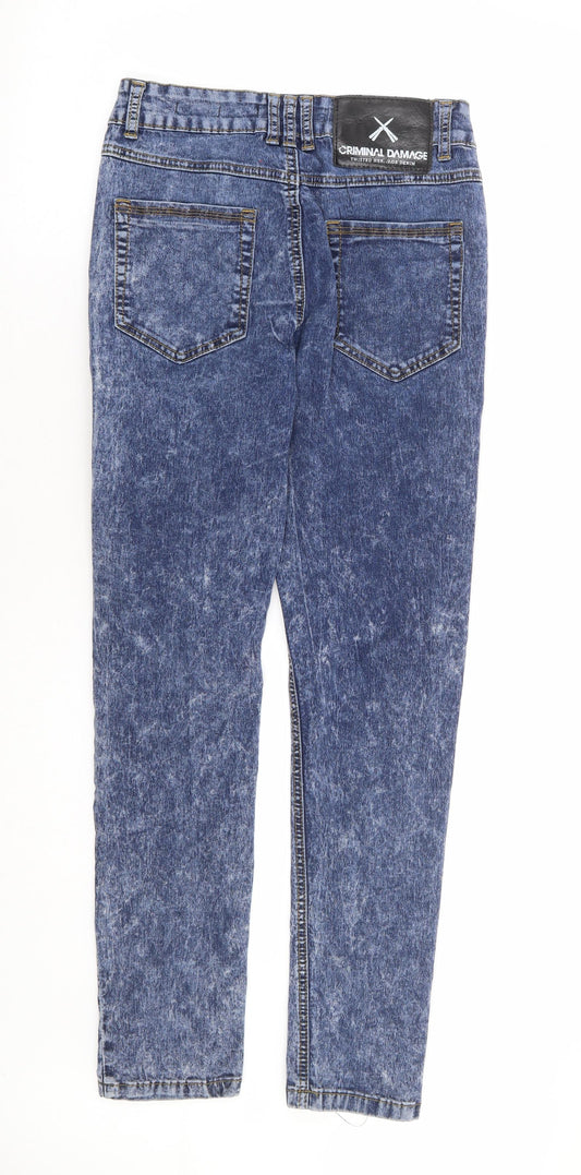 Criminal Damage Mens Blue Cotton Straight Jeans Size 30 in L30 in Regular Zip - Short Length