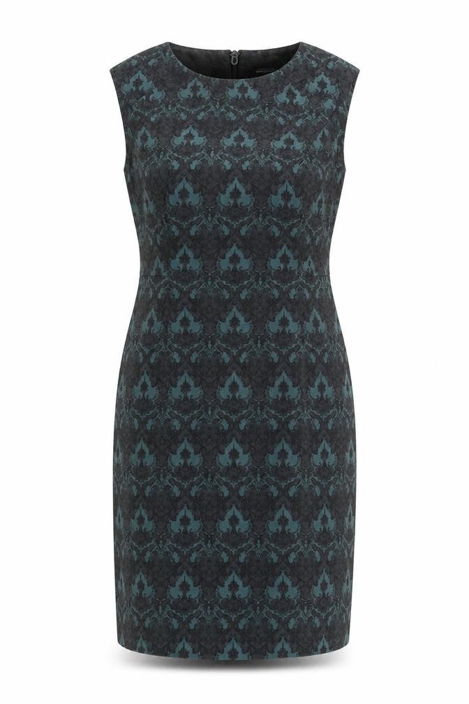 NEXT Womens Green Floral Cotton Pencil Dress Size 12 Round Neck Zip