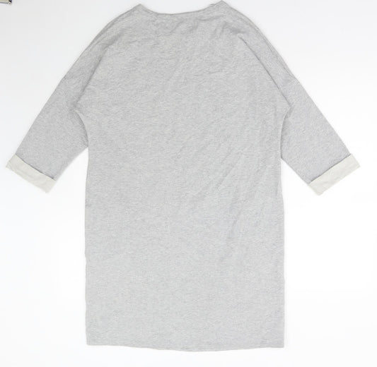 Linea Weekend Womens Grey Cotton Jumper Dress Size 14 Round Neck Pullover - Embellished Neckline