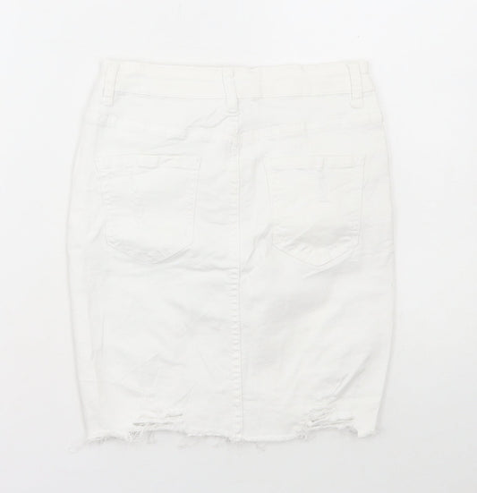Mybestiny Womens White Cotton Maxi Skirt Size 10 Zip - Distressed