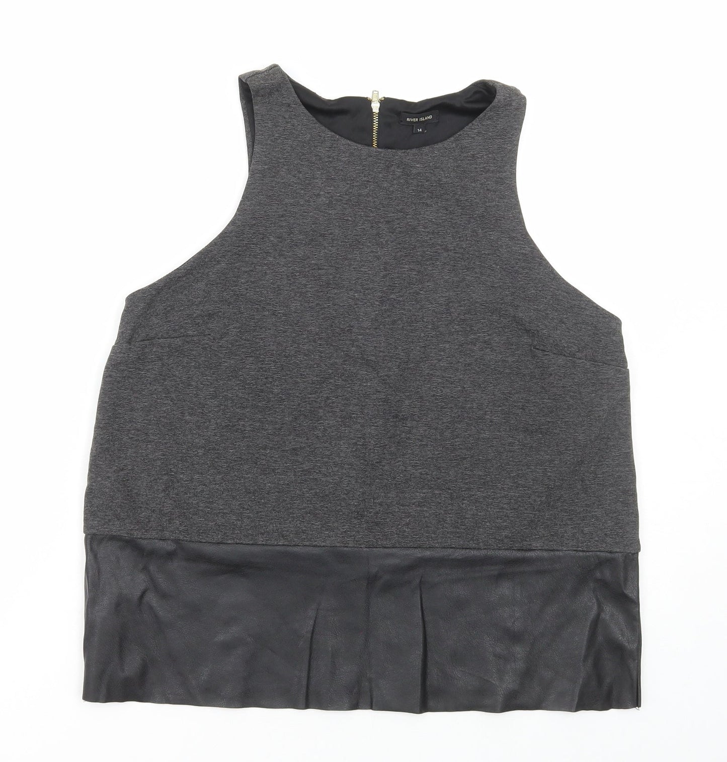 River Island Womens Grey Viscose Basic Tank Size 14 Round Neck