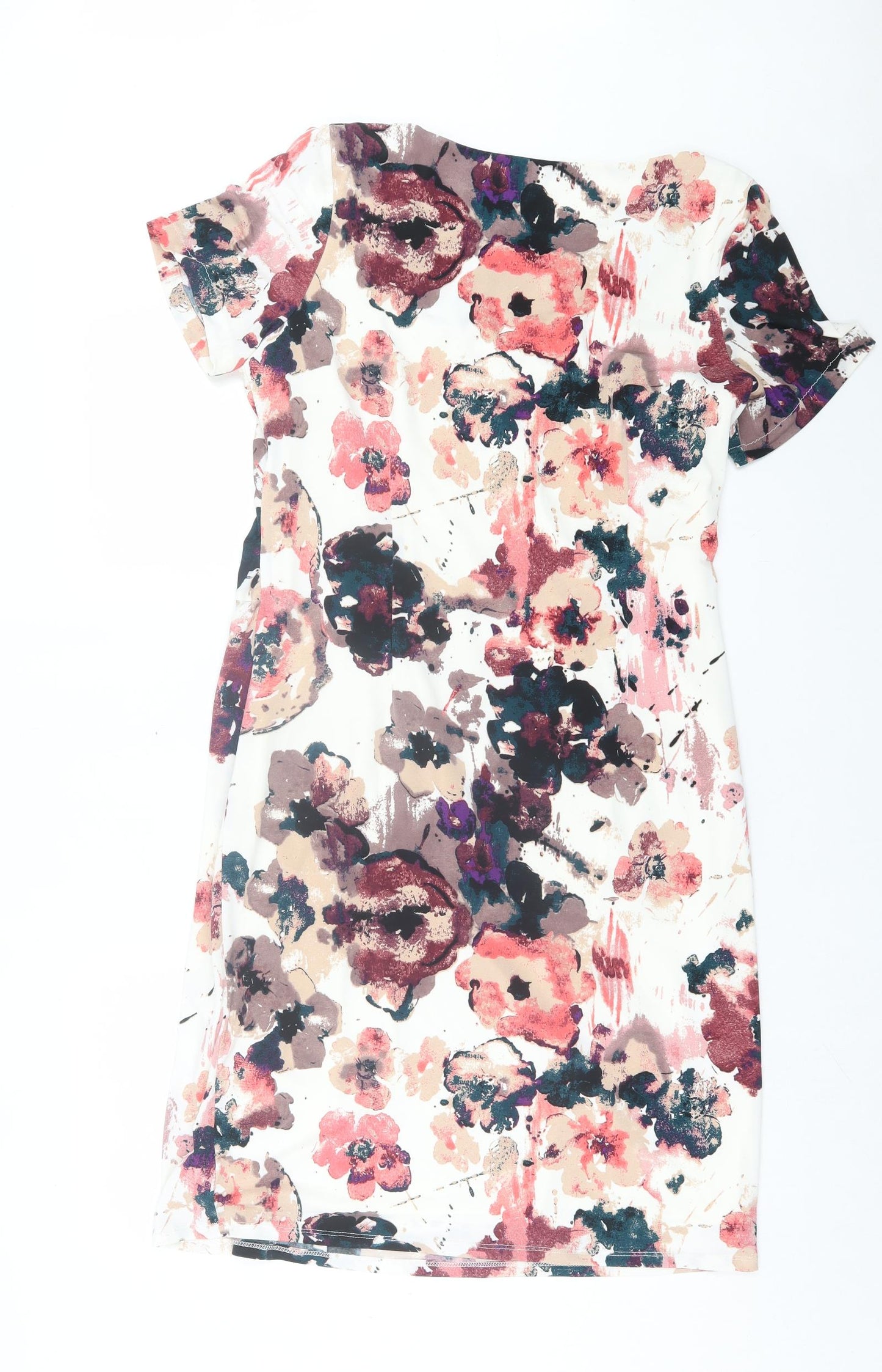 Marks and Spencer Womens Pink Floral Polyester A-Line Size 12 Cowl Neck Pullover - Twist Front