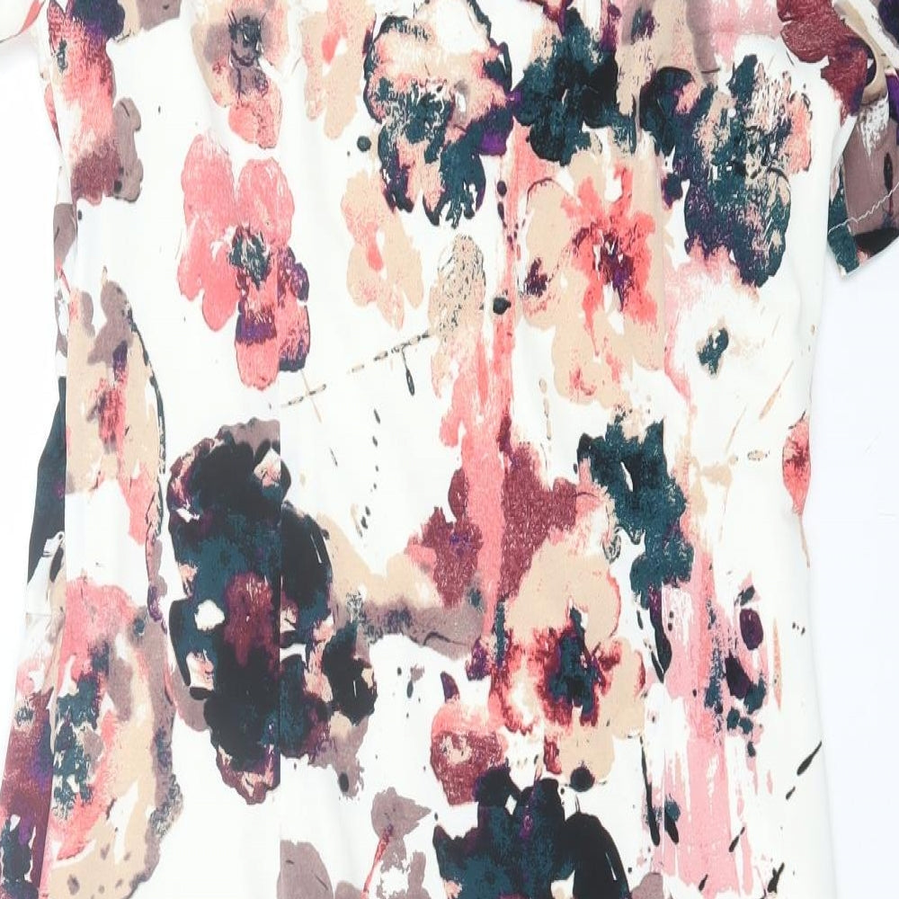 Marks and Spencer Womens Pink Floral Polyester A-Line Size 12 Cowl Neck Pullover - Twist Front