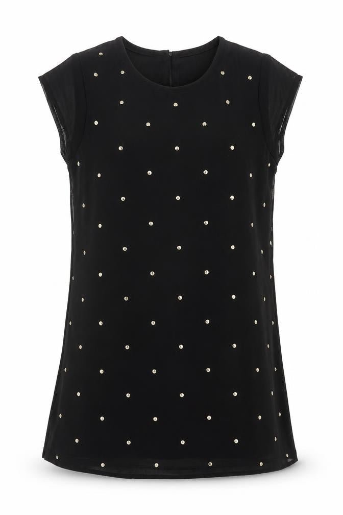 Miss Evie Girls Black Polyester A-Line Size 8 Years Crew Neck Button