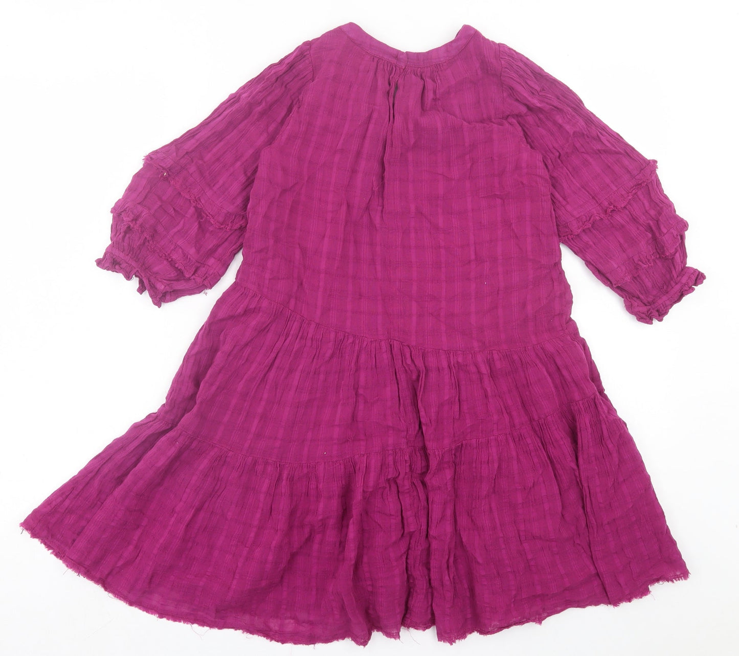 Zara Girls Purple Cotton A-Line Size 7 Years V-Neck Button