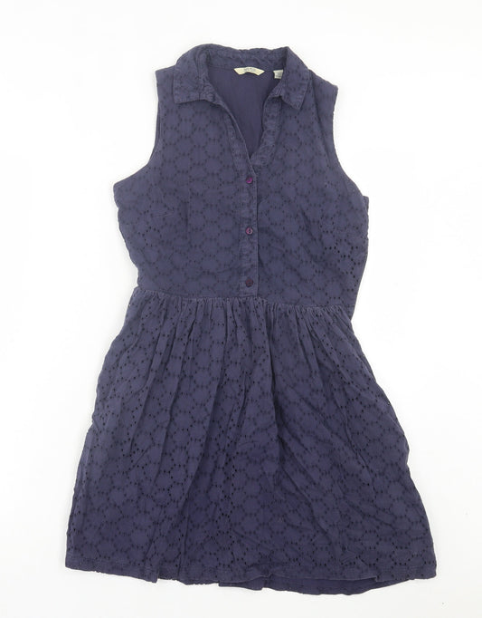 Jack Wills Womens Blue Geometric Cotton Fit & Flare Size 8 Collared Button