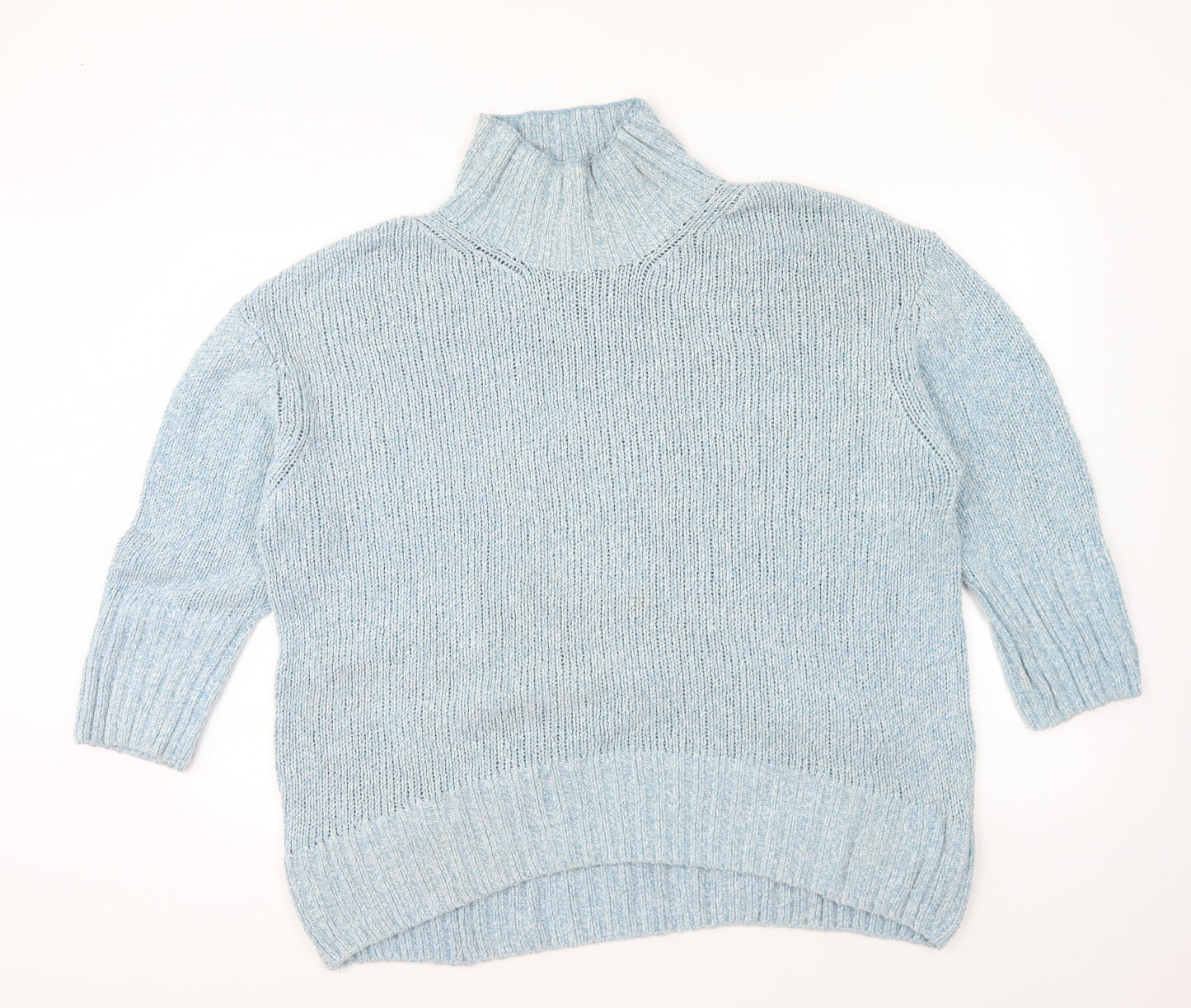 Marks and Spencer Womens Blue High Neck Cotton Pullover Jumper Size M