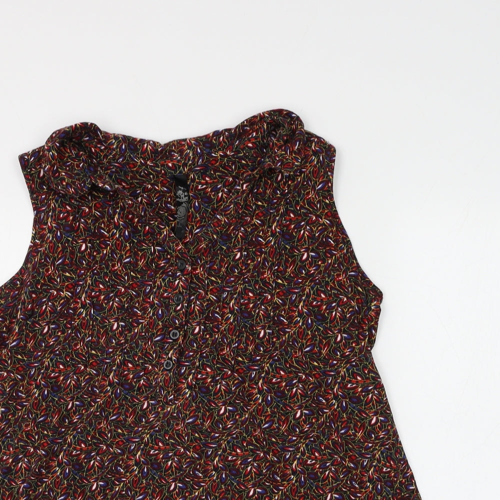 Preworn Womens Multicoloured Geometric Cotton Basic Blouse Size 14 Collared