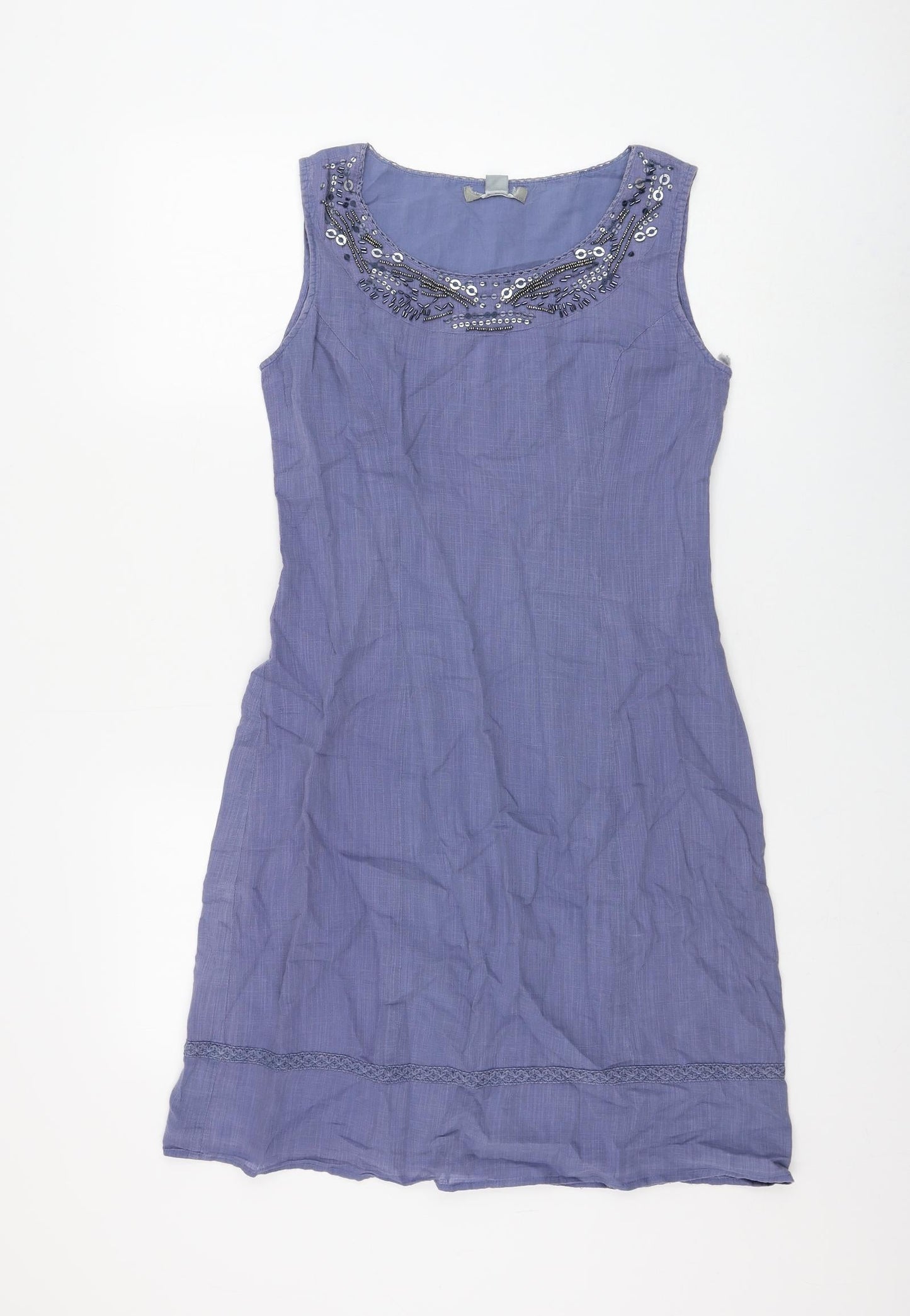Preworn Womens Blue Polyester A-Line Size 10 Round Neck Zip
