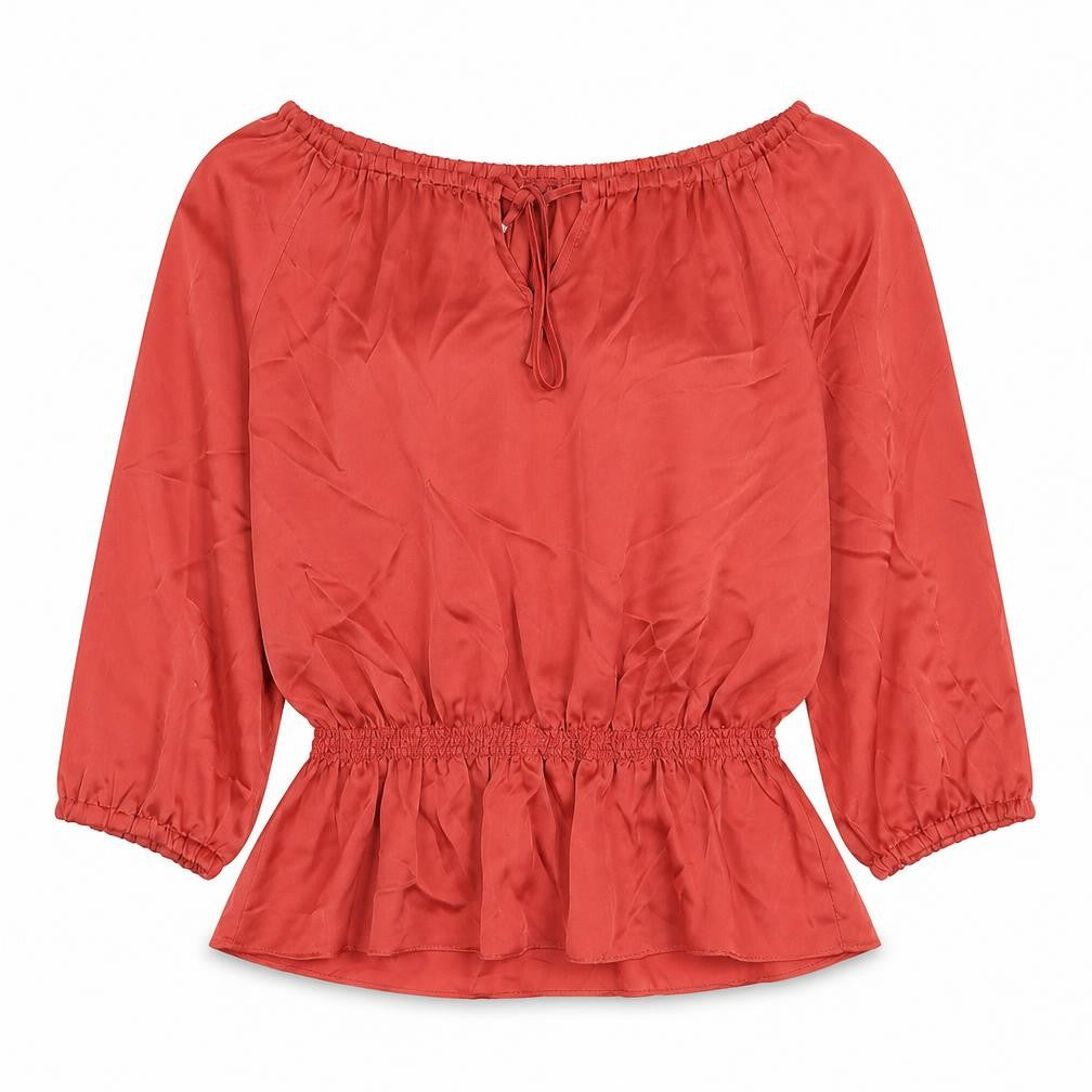 Violet & Claire Womens Red Polyester Basic Blouse Size M Boat Neck