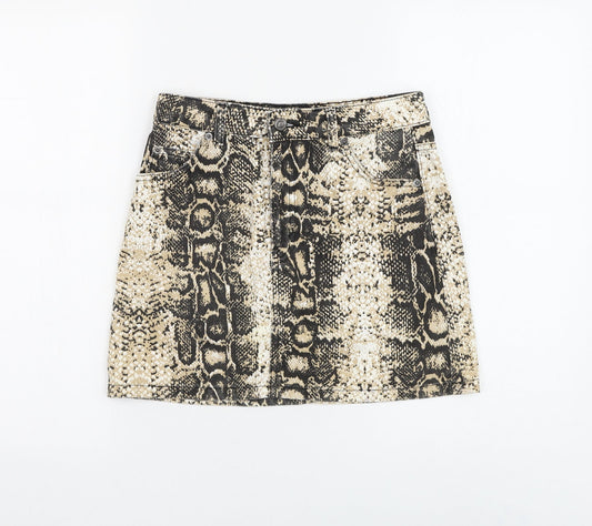 Topshop Womens Beige Animal Print Cotton Mini Skirt Size 28 in Zip - Snake Print