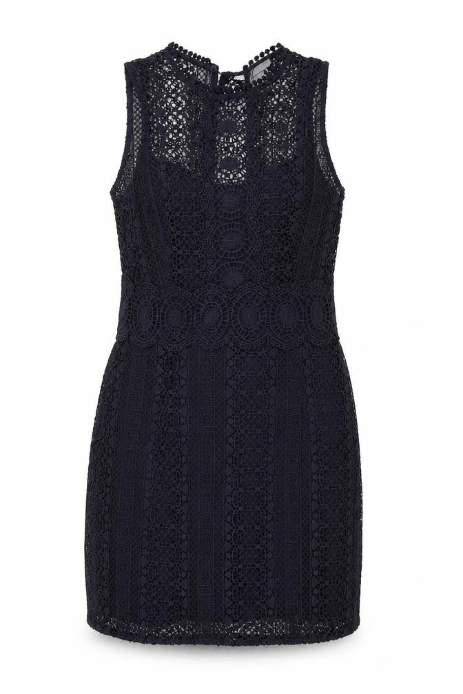 H&M Womens Blue Geometric Polyester Shift Size 10 Round Neck Button