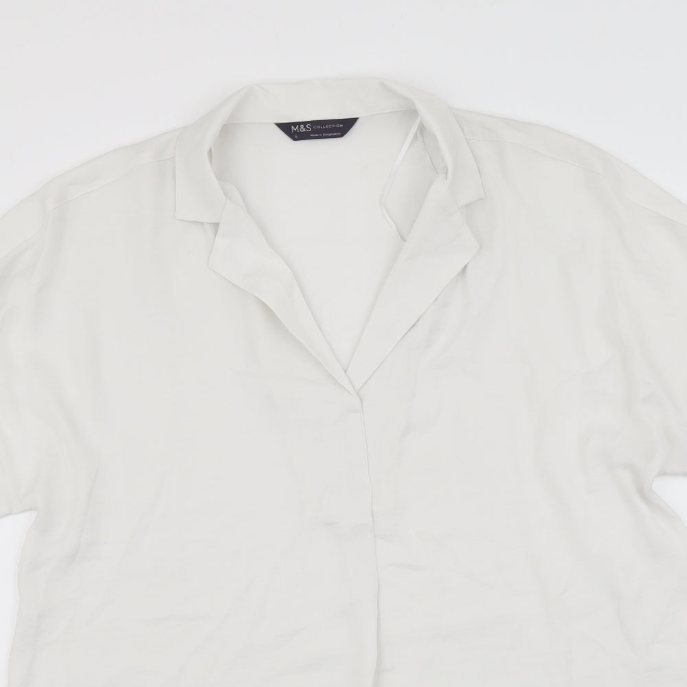 Marks and Spencer Womens Ivory Polyester Basic Blouse Size 8 Collared