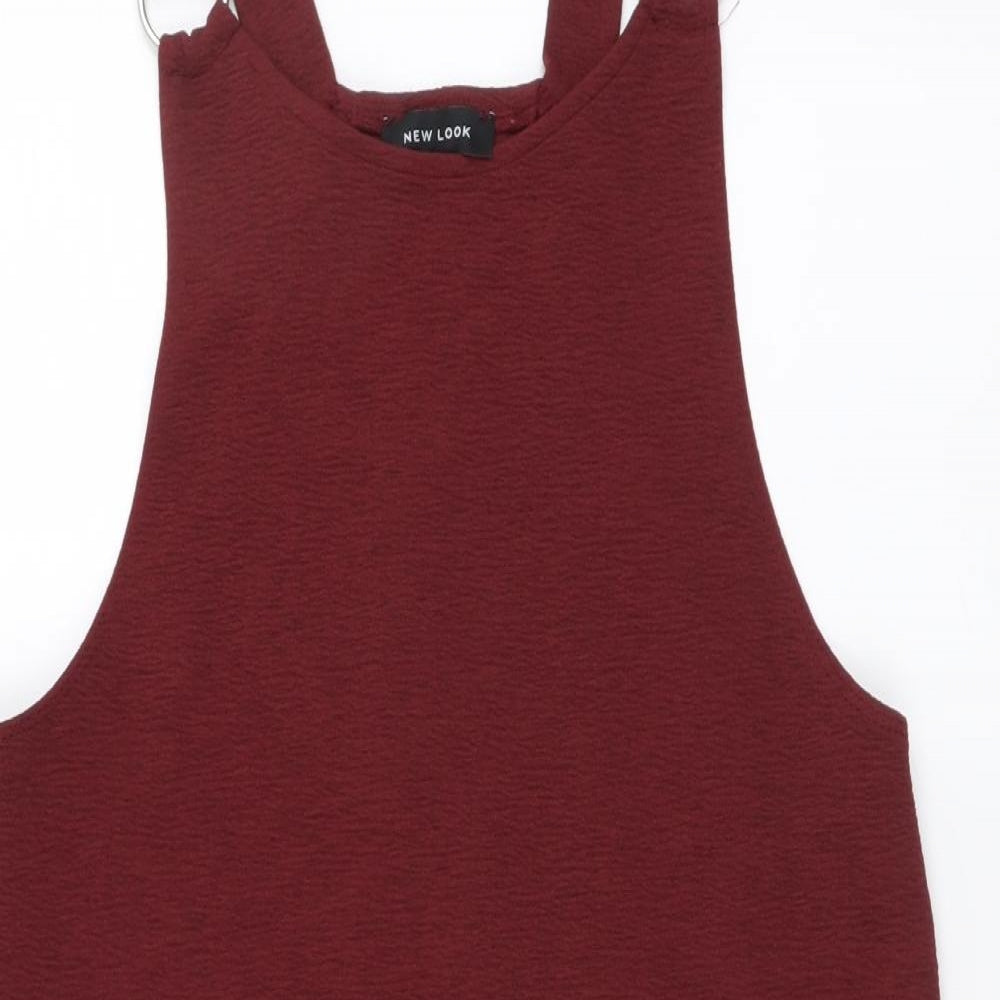 New Look Womens Red Polyester Pinafore/Dungaree Dress Size 8 Round Neck Pullover