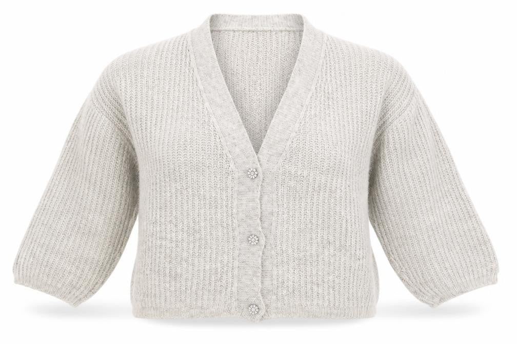 Luisa Ricci Womens Grey V-Neck Acrylic Cardigan Jumper Size L