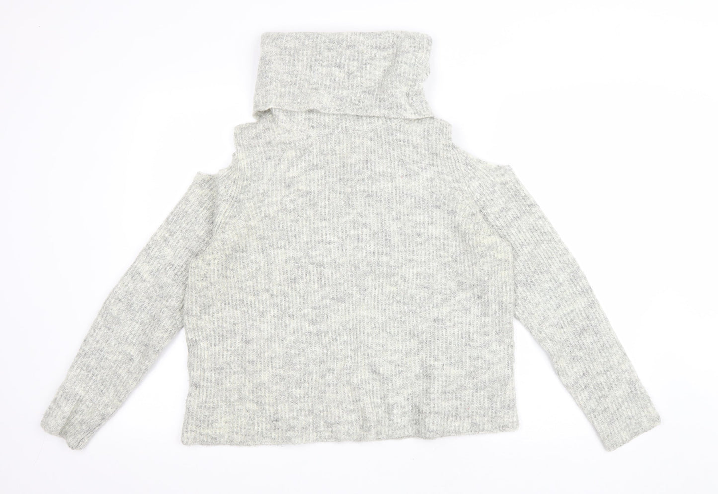 New Look Womens Grey Roll Neck Polyester Pullover Jumper Size M - Cold shoulder