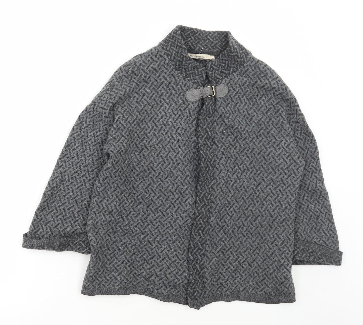 Chiaramente Womens Grey Collared Geometric Wool Cape Jumper Size M