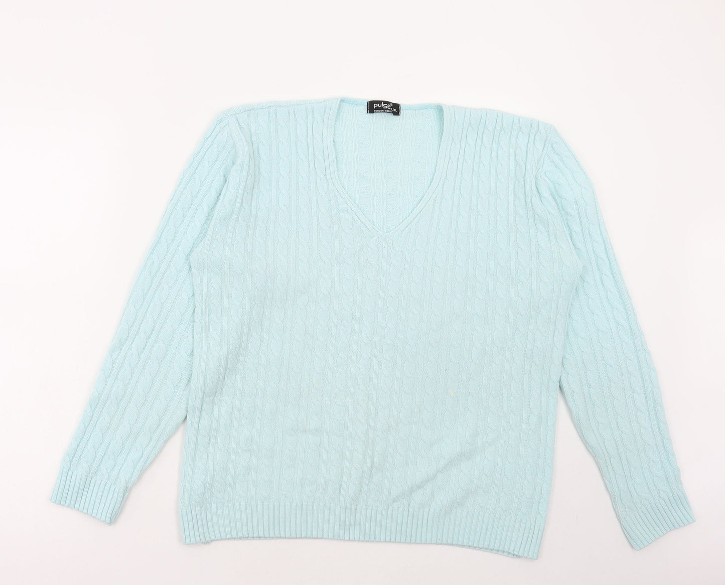 Pulse Womens Blue V-Neck Acrylic Pullover Jumper Size L