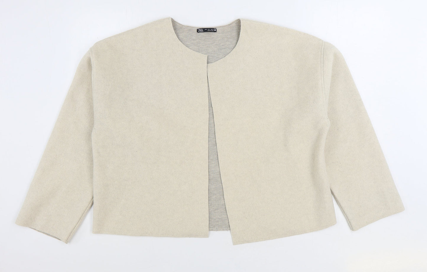 Zara Womens Beige Round Neck Acrylic Cardigan Jumper Size L