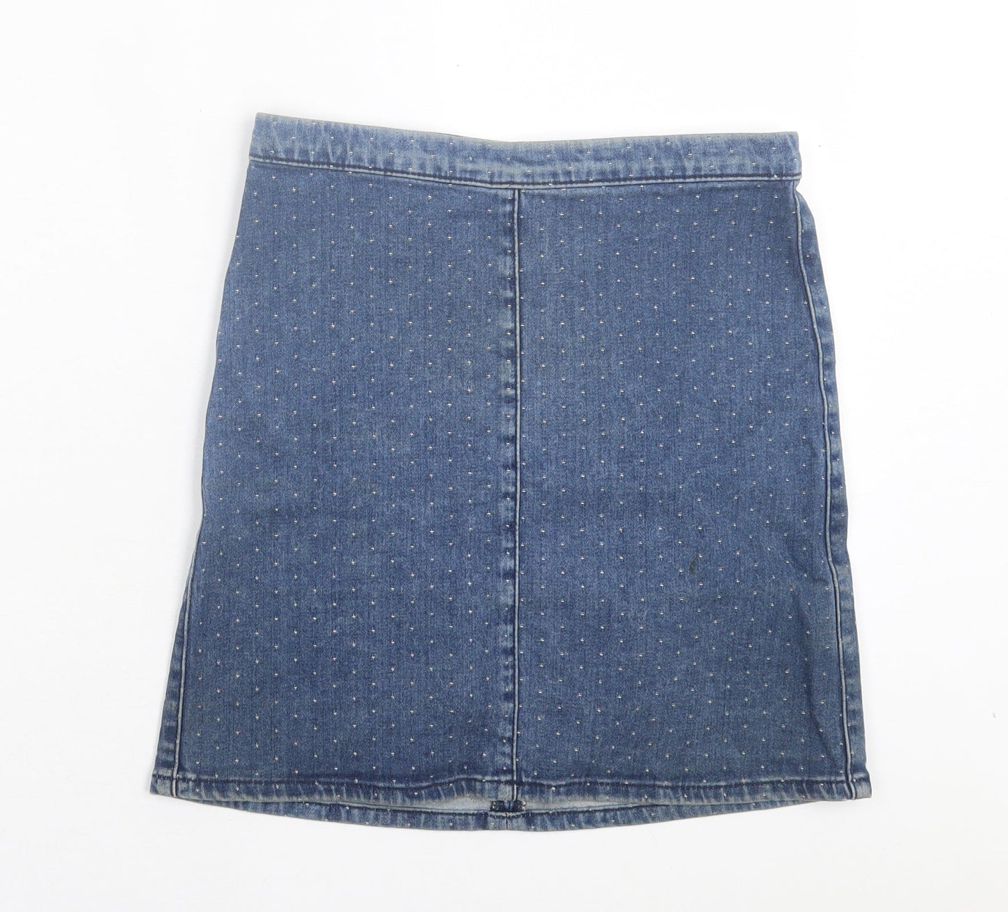 Topshop Womens Blue Polka Dot Cotton A-Line Skirt Size 6 Zip