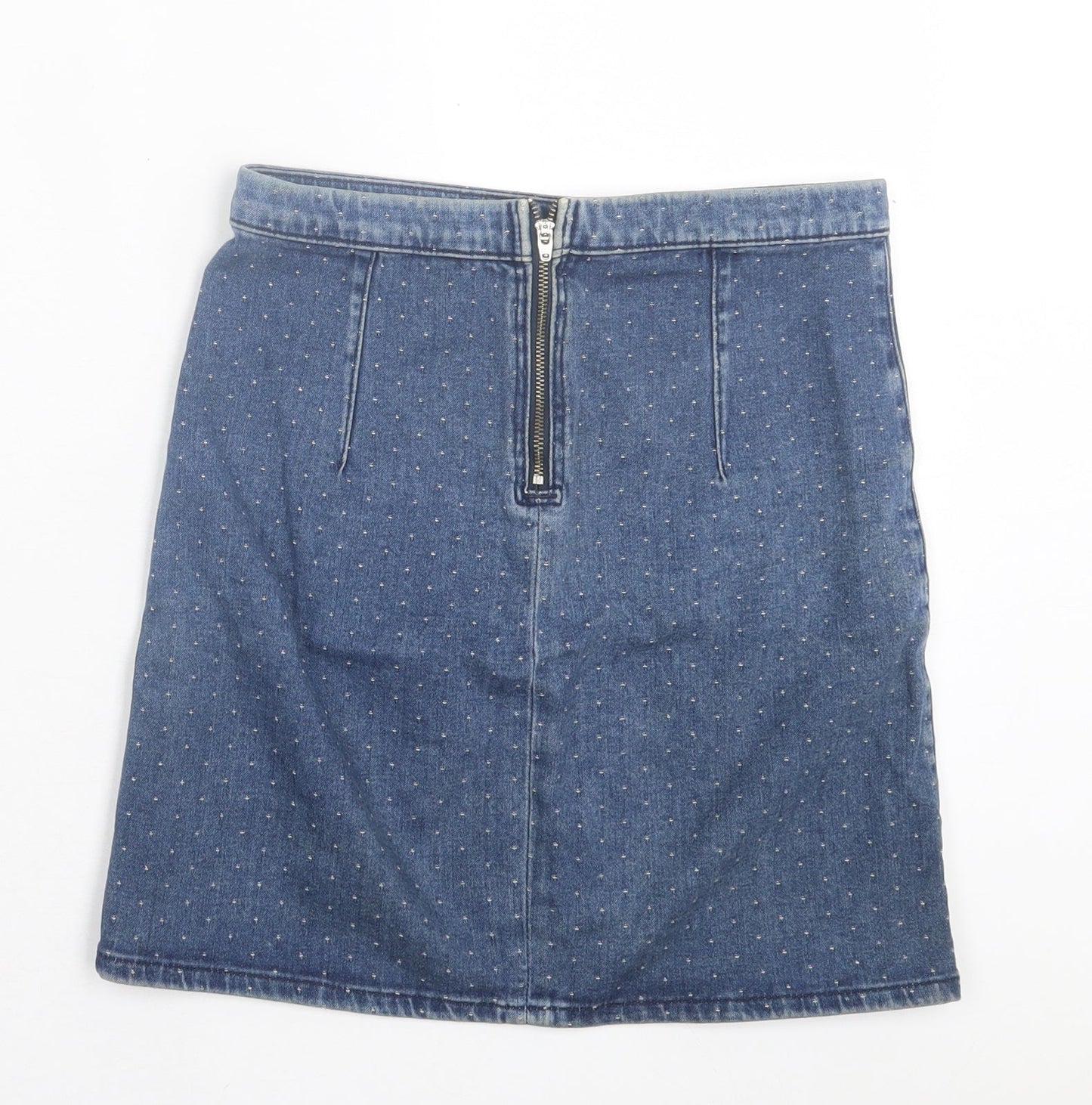 Topshop Womens Blue Polka Dot Cotton A-Line Skirt Size 6 Zip