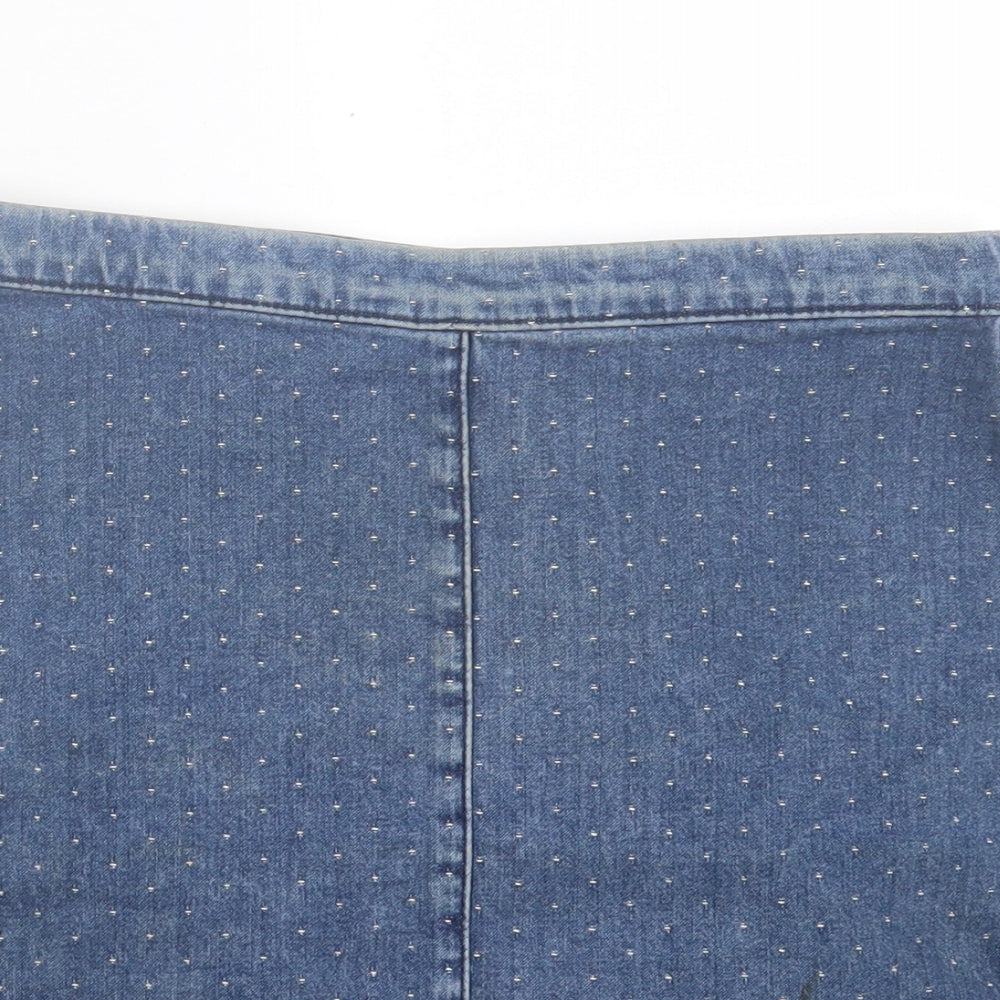 Topshop Womens Blue Polka Dot Cotton A-Line Skirt Size 6 Zip