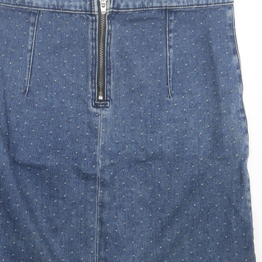 Topshop Womens Blue Polka Dot Cotton A-Line Skirt Size 6 Zip